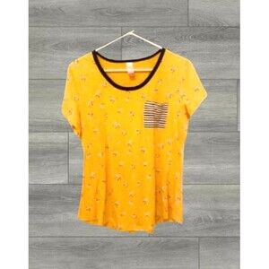 No Boundaries Short Sleeve Floral Juniors Yellow Tee Size 2XLarge